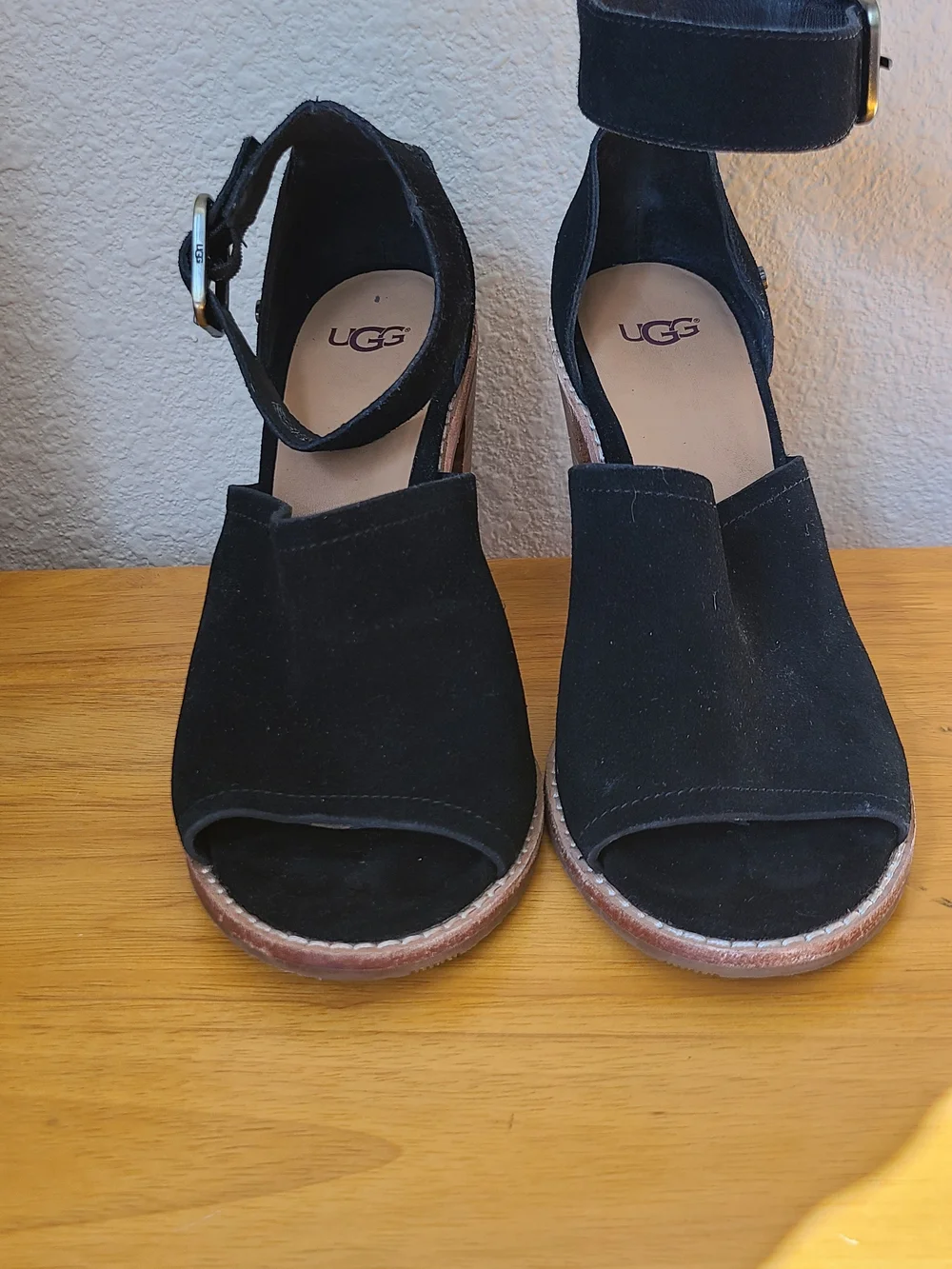 UGG Aja Black Suede Ankle Strap Heels - Picture 7 of 14